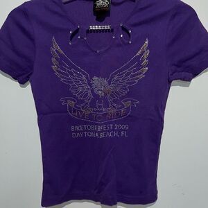 Biker Design Women's Purple Live To Ride Biketoberfest 2009 Cotton T-Shirt Small